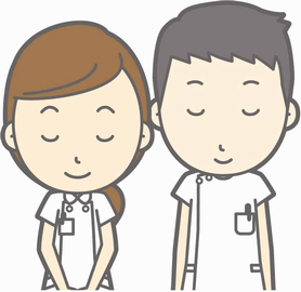 接骨院の男女のスタッフがお辞儀するイラスト