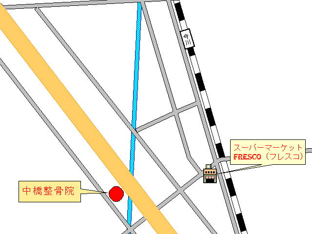 近鉄の今川駅から中橋整骨院までの地図